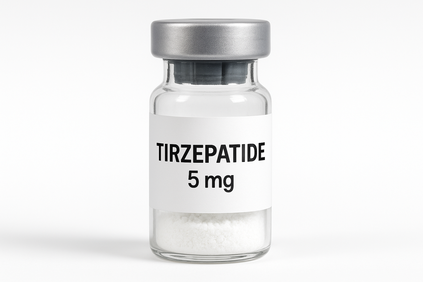 Tirzepatide 5 mg Peptide Vial with white peptide in it